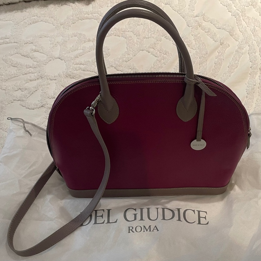 Del Giudice Roma “Sophia 40” Handmade Leather Handbag Magenta/Grey